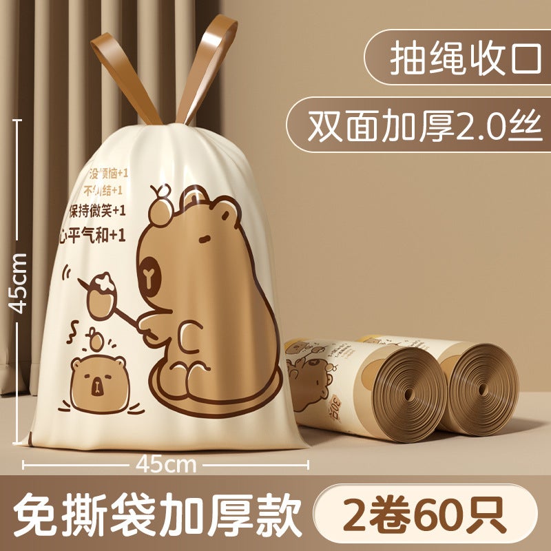 Tear-Free Drawstring Garbage Bag Satchel Thickeneded Large Household Kitchen Bathroom Non-Dirty Hand Drawstring Plastic Bag - Image 1